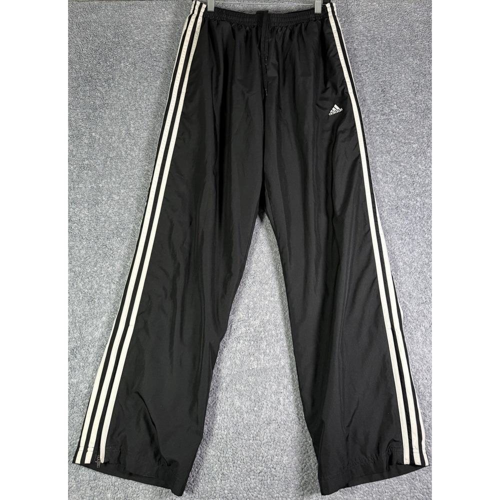 Adidas Track Pants Men's M Mesh Lined Striped Black Baggy Ankle Zip 2000s Y2K